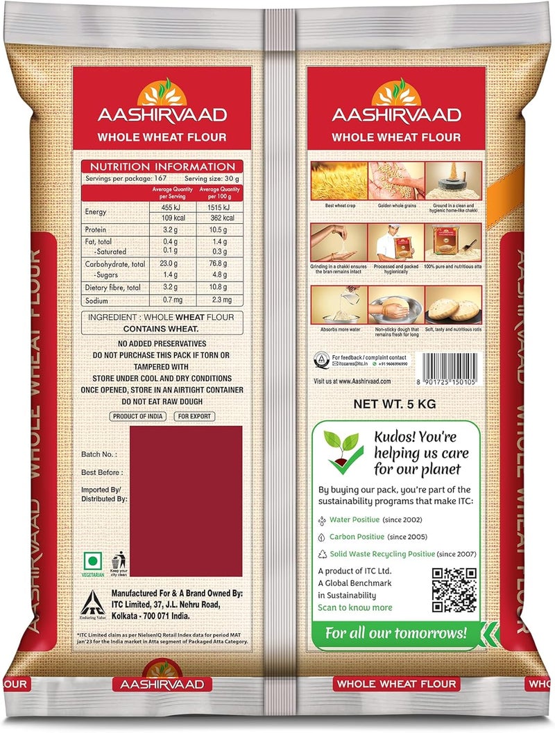 Aashirvaad Whole Wheat Flour Shudh Chakki Atta 5kg - Image 3